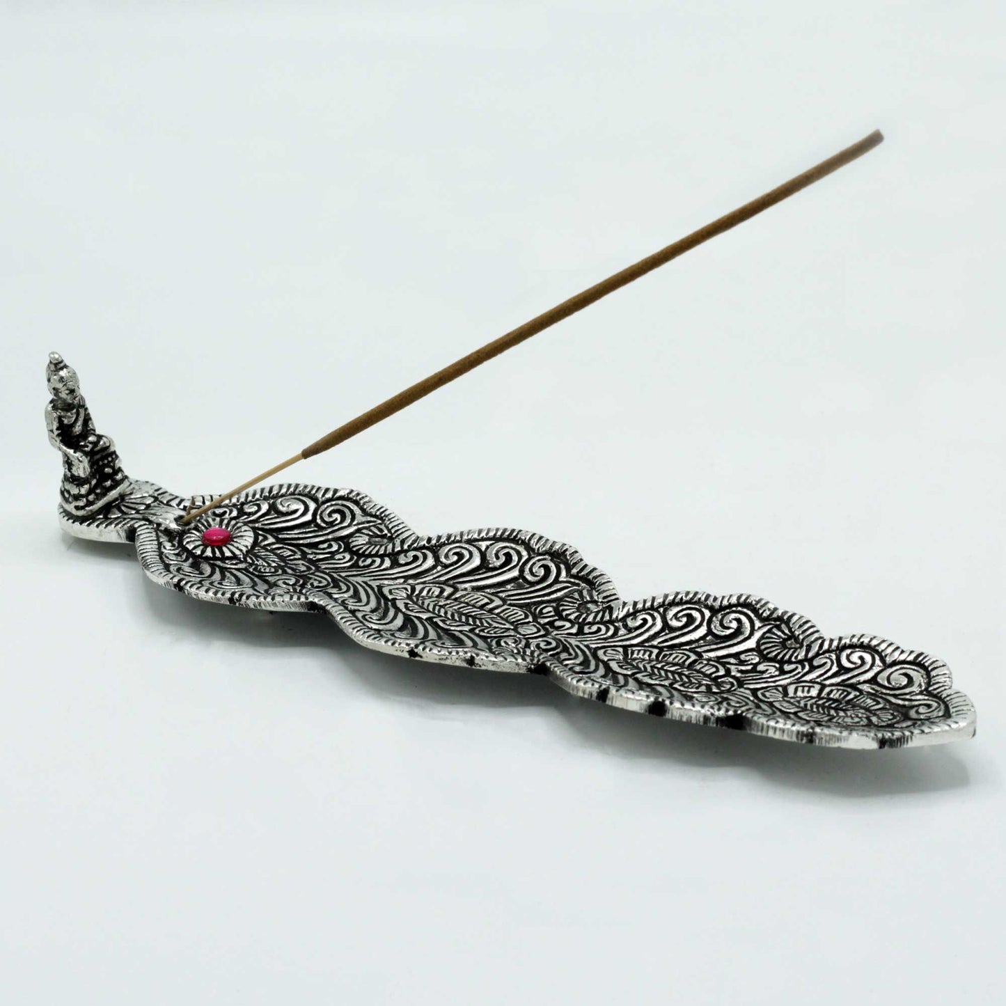 Buddha Länglich Räucherhalter aus poliertem Aluminium 20cm