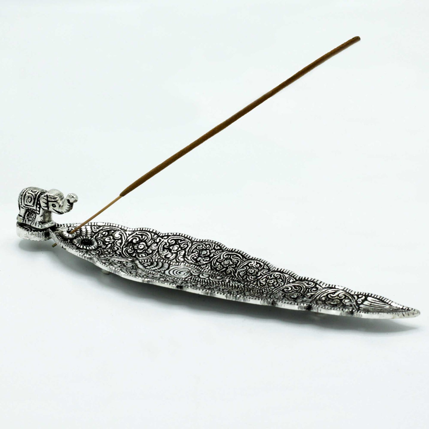 Elefant Länglich Räucherhalter aus poliertem Aluminium 20cm
