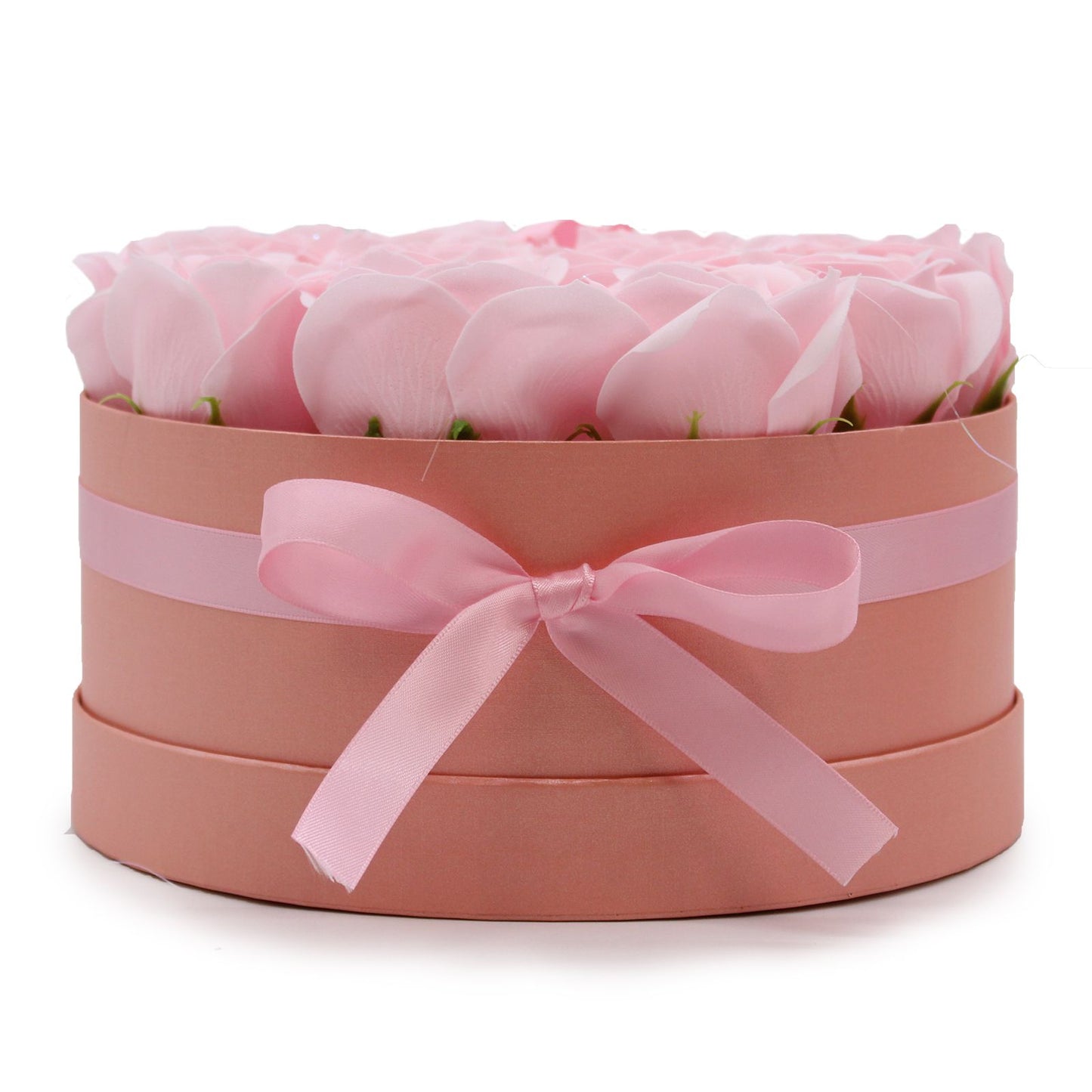 Seifenblumen Geschenkstrauß mit 14 Rosa Rosen in Runde Box