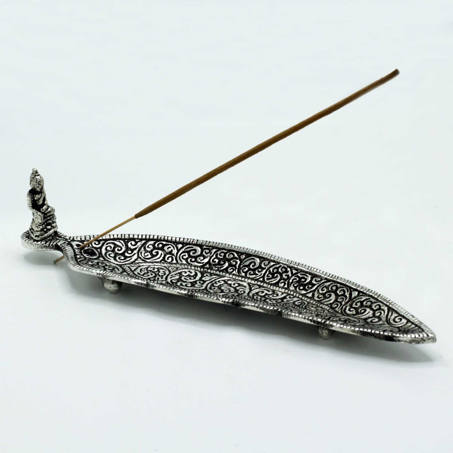 Buddha Länglich Räucherhalter aus poliertem Aluminium 23cm