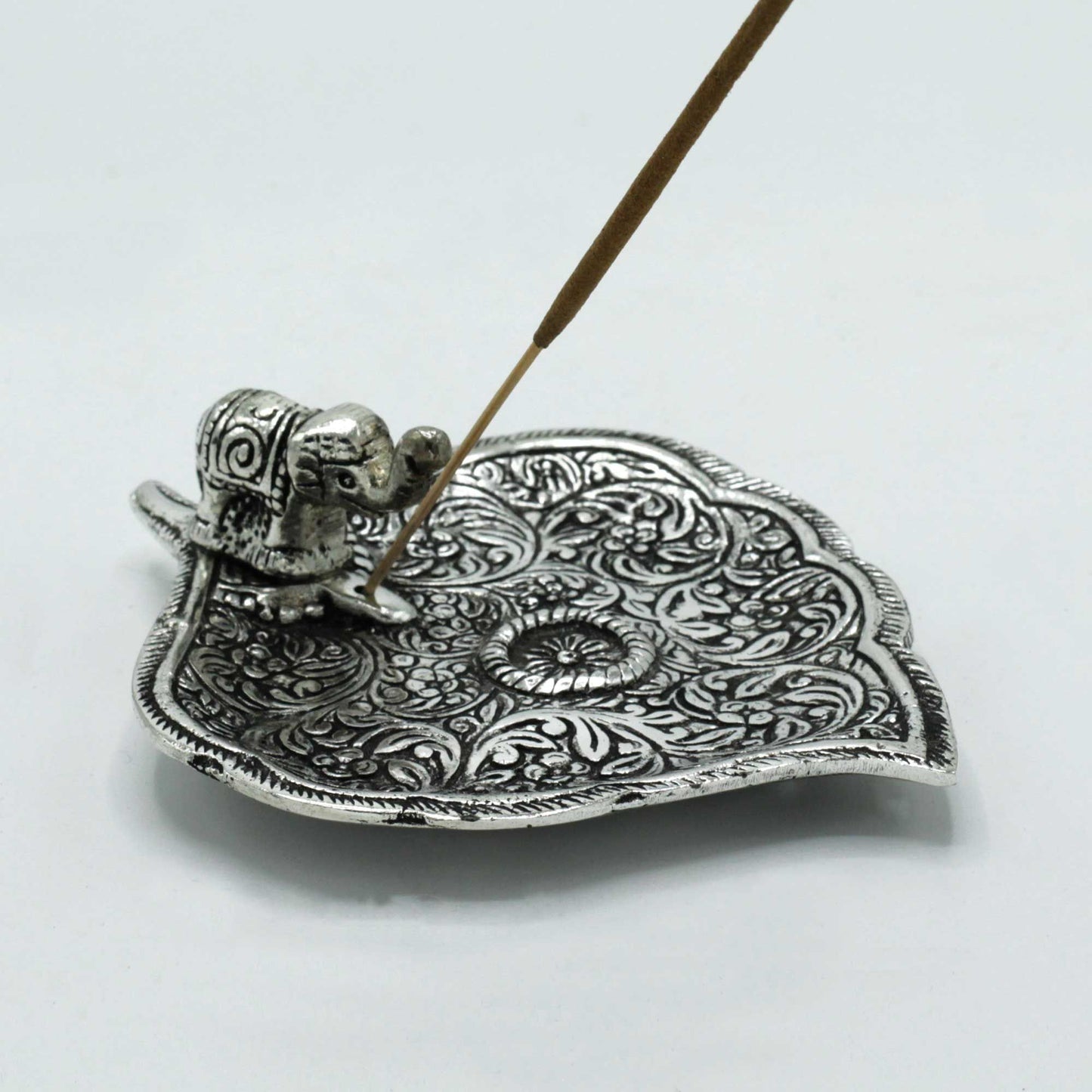 Elefant Blatt Räucherhalter aus poliertem Aluminium 11cm