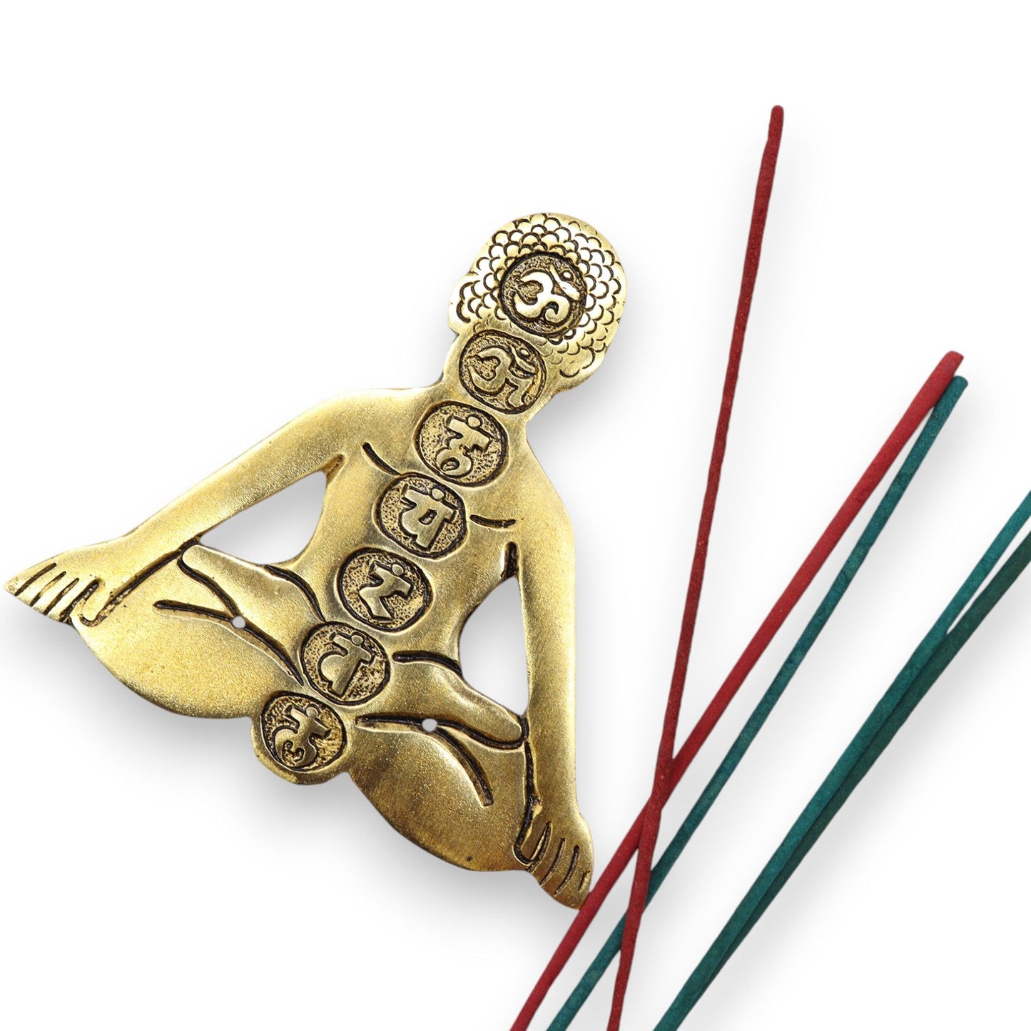 Sieben Chakra Yoga Räucherhalter aus goldfarbenem Aluminium 12x12cm