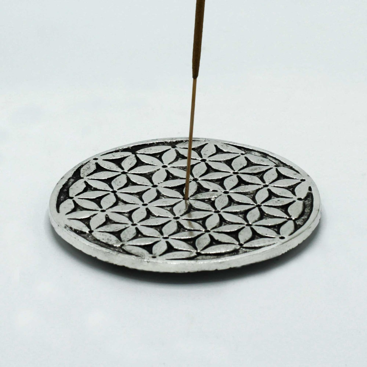 Blume des Lebens Räucherhalter aus poliertem Aluminium 11cm