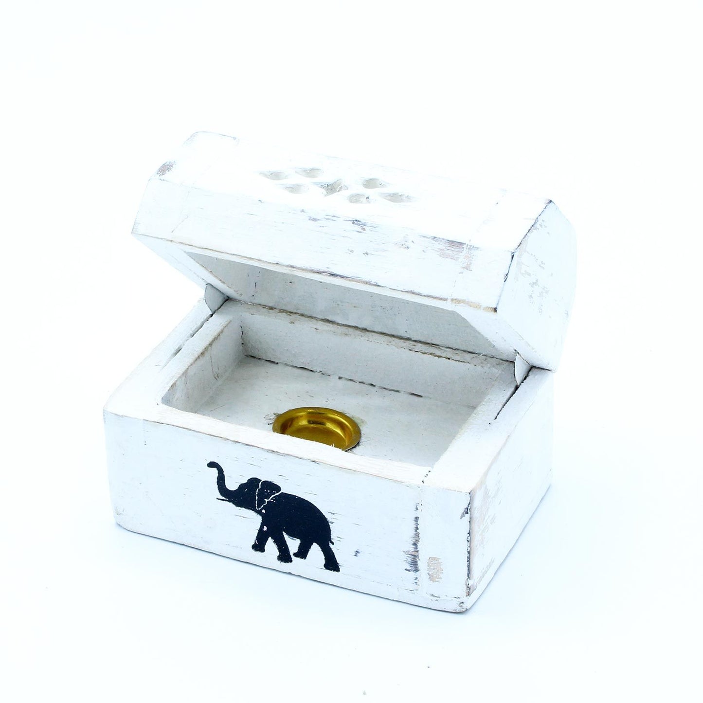 Weiß gekalkter Räucherhalter Räucherkegel Räucherbox 8 cm