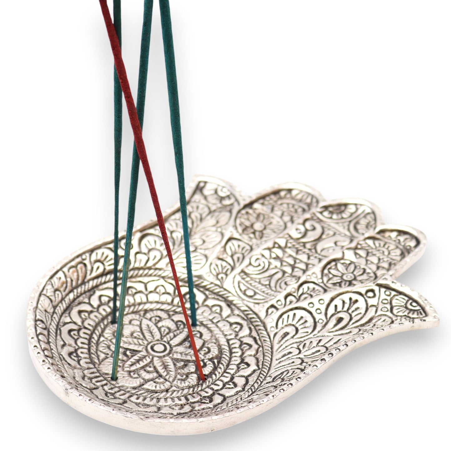 Großer Hamsa Räucherhalter aus poliertem Aluminium 18x13cm