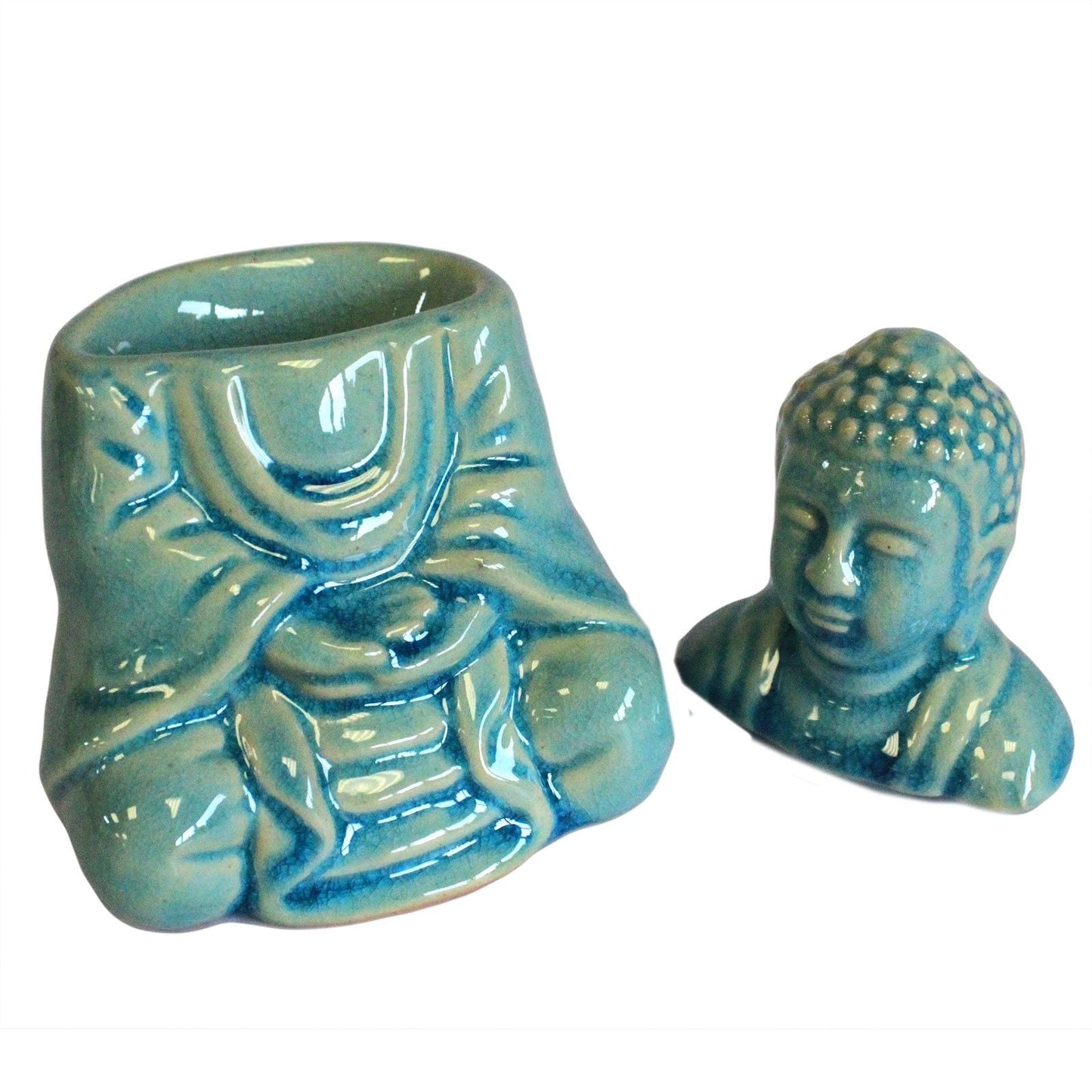 Sitzender Buddha Duftölbrenner Blau