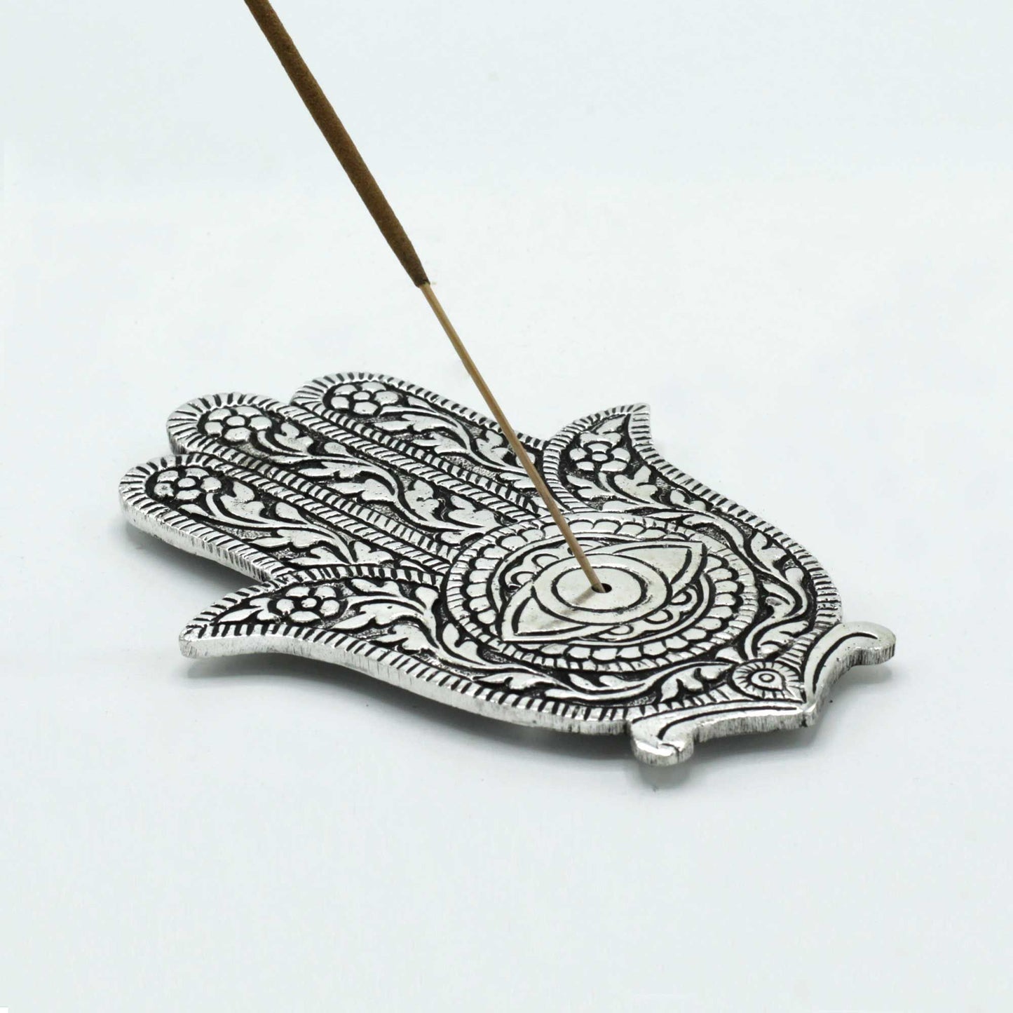 Hamsa Räucherhalter aus poliertem Aluminium 14cm