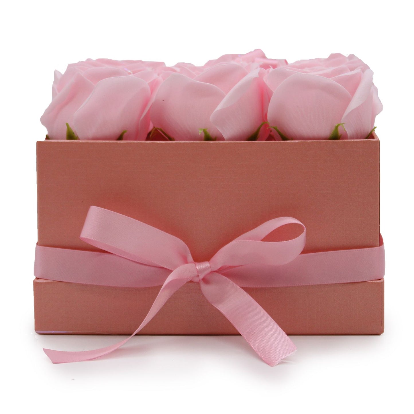 Seifenblumen Geschenkstrauß mit 9 Rosa Rosen in Quadratische Box