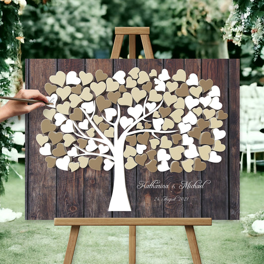 Personalisierter Hochzeitsbaum zum Unterschreiben mit Blättern als digitales Gästebuch zur Hochzeit