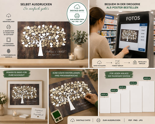 Hochzeitsbaum digitale Datei als Poster oder Leinwand selbst ausdrucken und bestellen