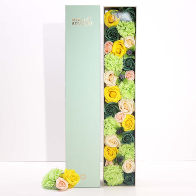 Extralange Seifenblumen Geschenkbox Frühlingsfreude Gelb und Grün