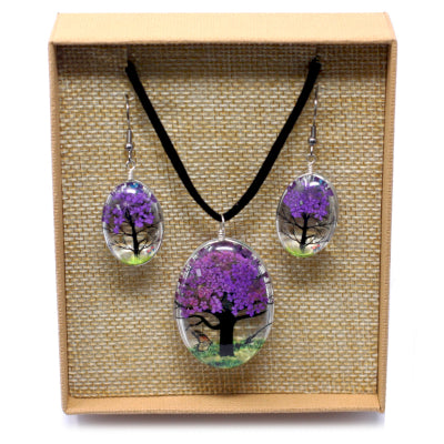 Schmuckset Lebensbaum mit echten Lavendelblüten