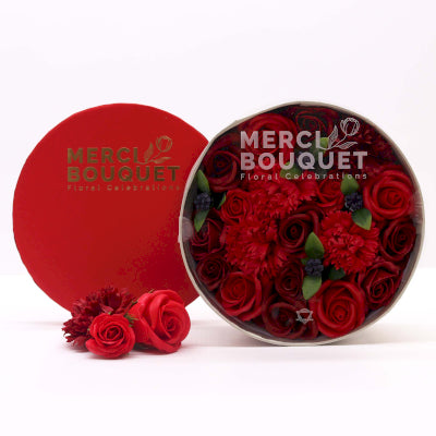 Runde Seifenblumen Geschenkbox Klassische rote Rosen