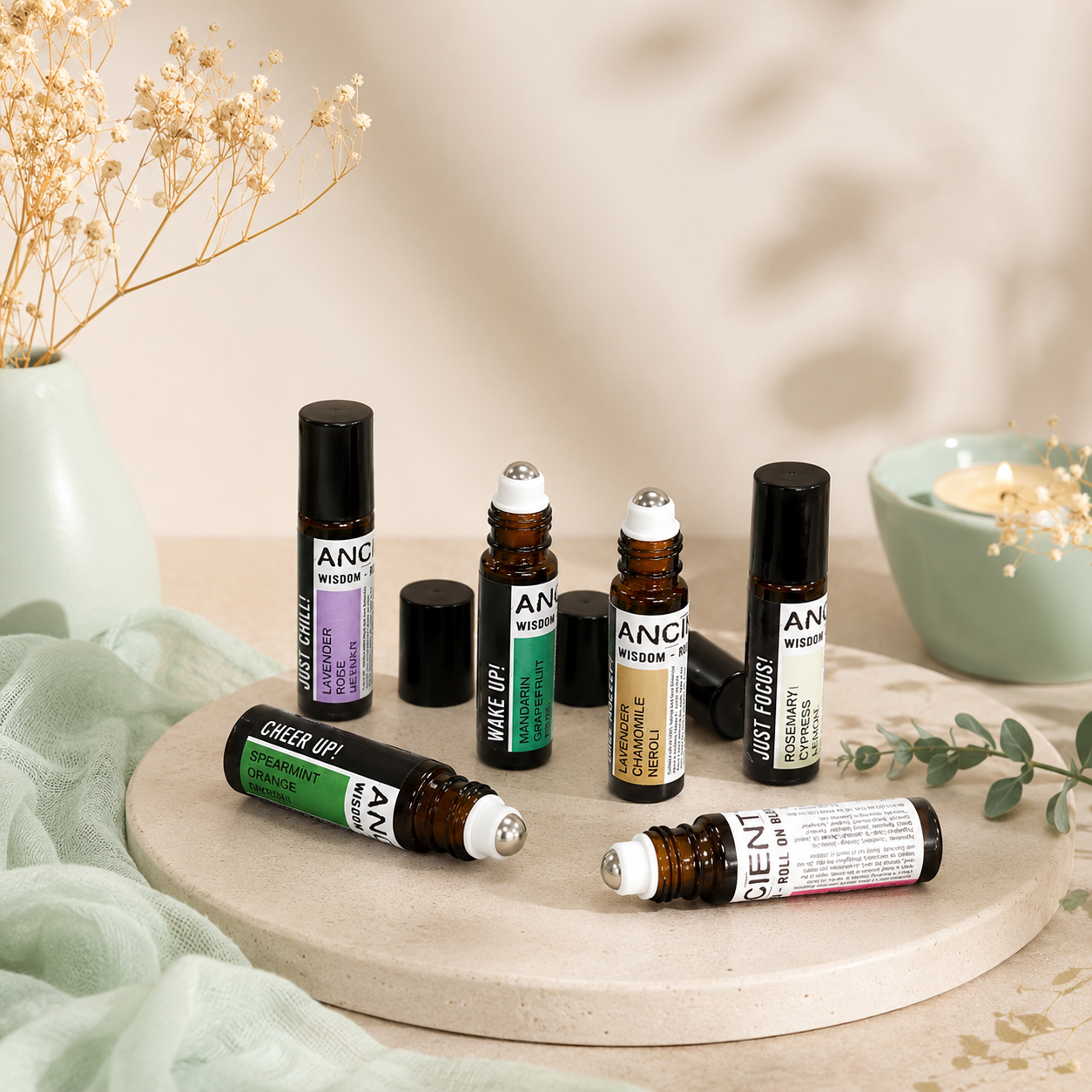 Roll-On Ätherische Ölmischungen mit natürlichen Duftmischungen und Vitamin E für Aromatherapie unterwegs.