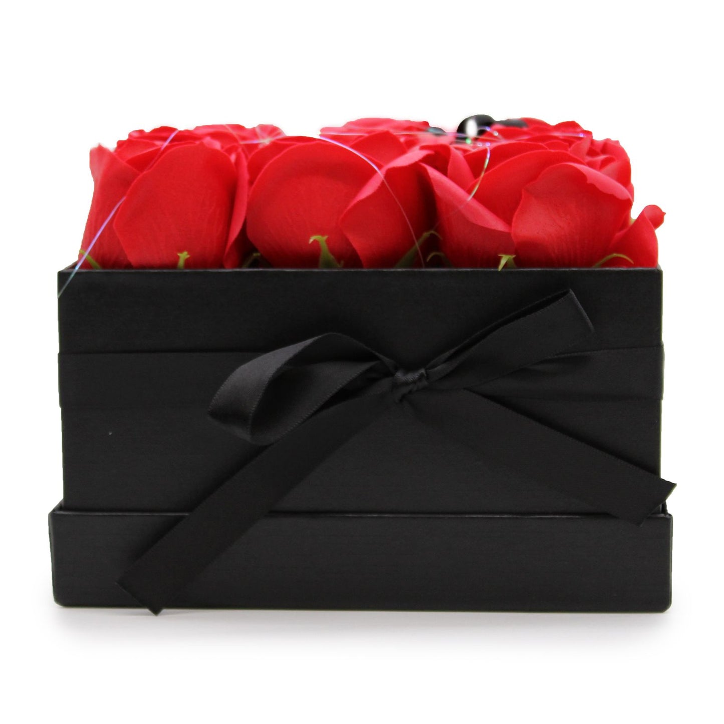 Seifenblumen Geschenkstrauß mit 9 Rote Rosen in Quadratische Box