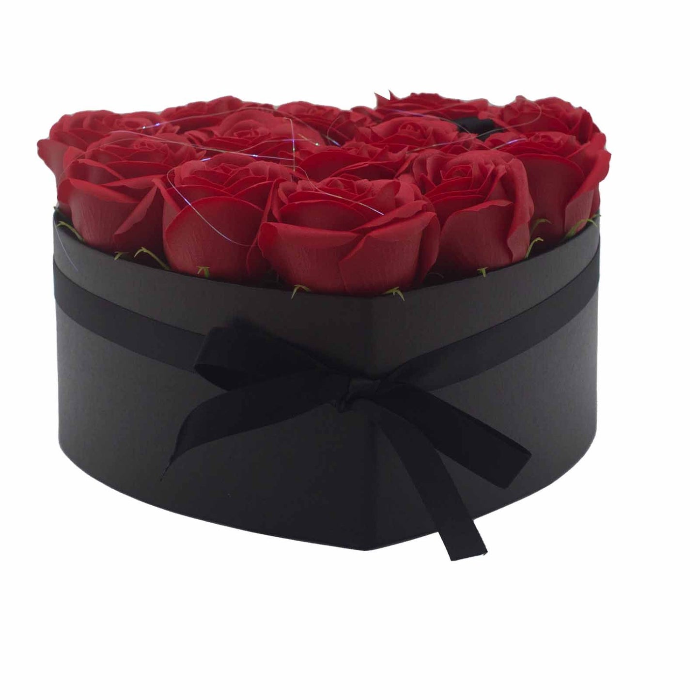 Seifenblumen Geschenkstrauß mit 13 Rote Rosen in Herzbox