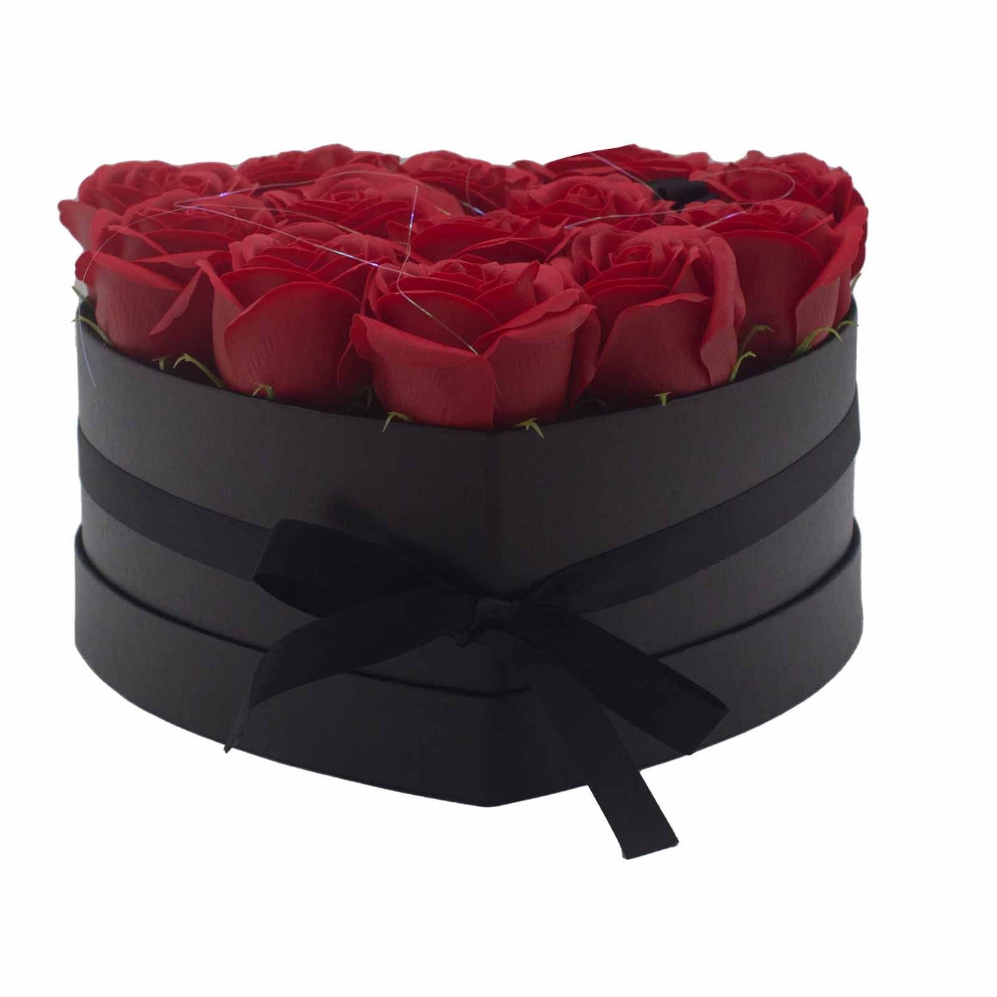 Seifenblumen Geschenkstrauß mit 13 Rote Rosen in Herzbox