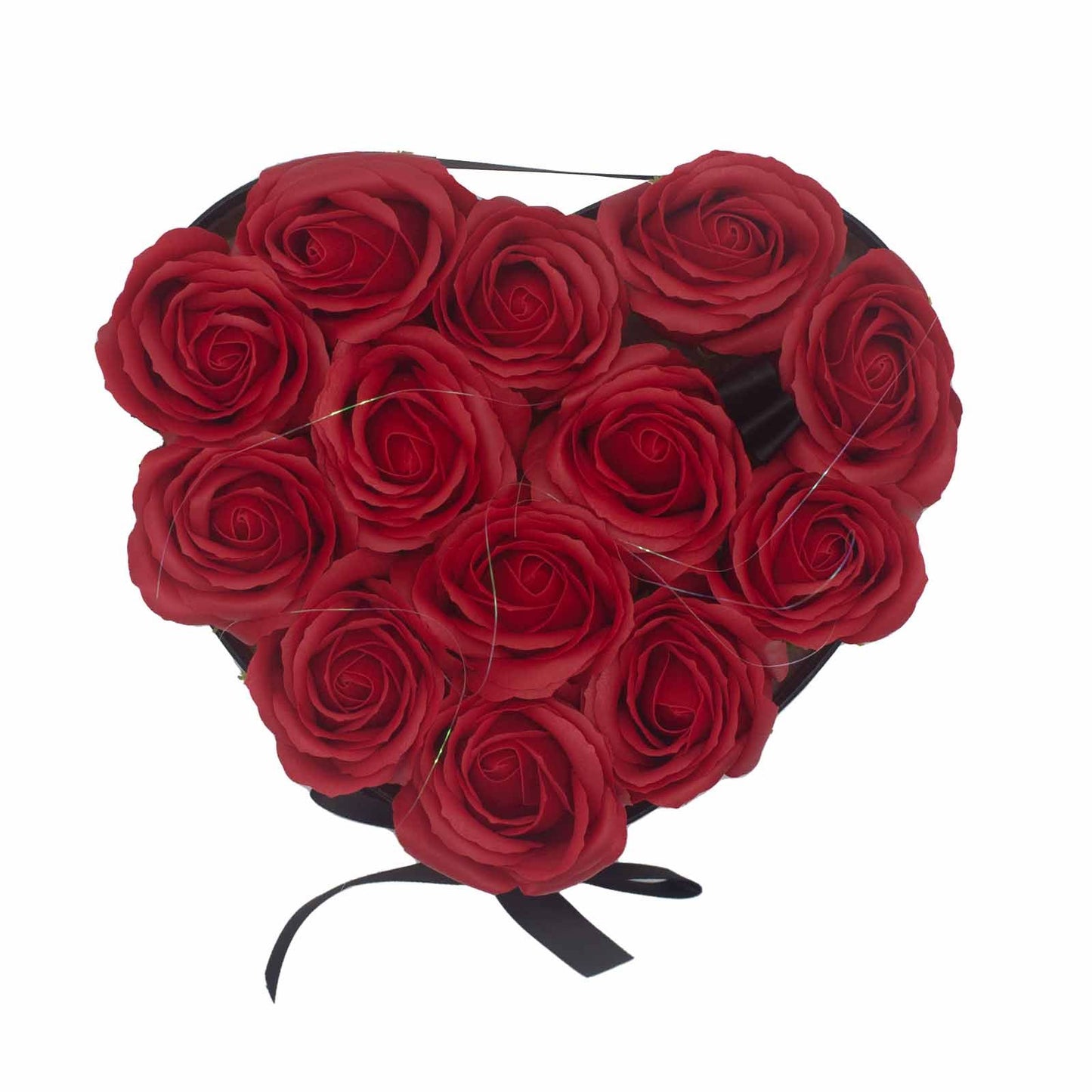 Seifenblumen Geschenkstrauß mit 13 Rote Rosen in Herzbox