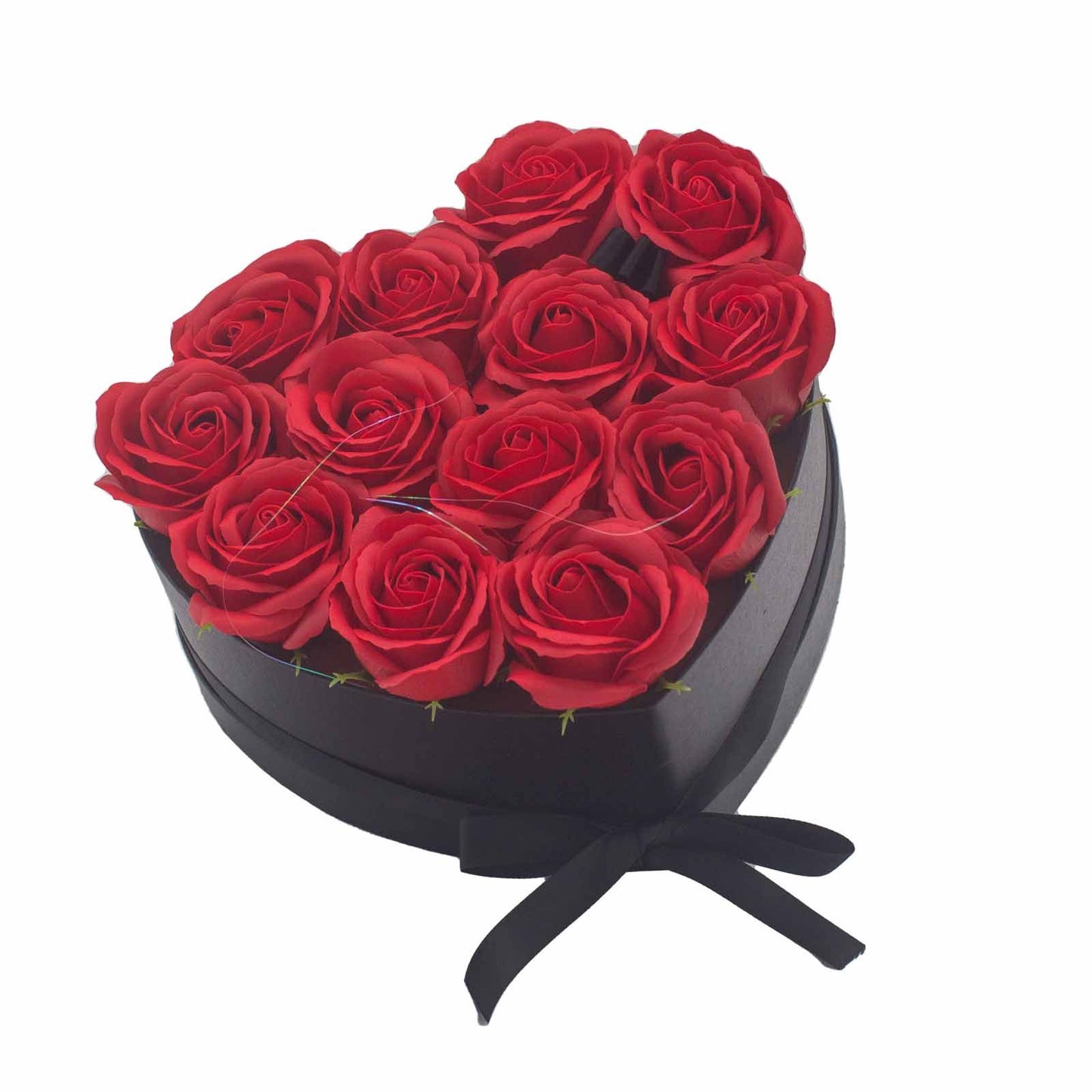 Seifenblumen Geschenkstrauß mit 13 Rote Rosen in Herzbox