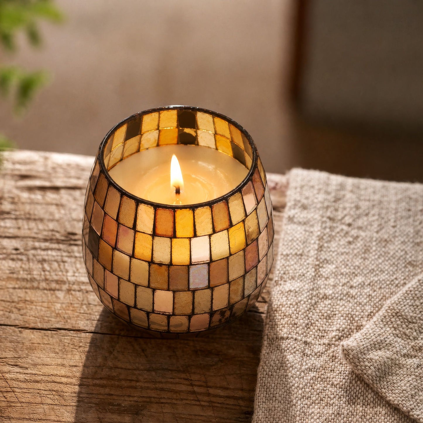 Kleine Glaskerze Amber Mosaik, Produktansicht 2