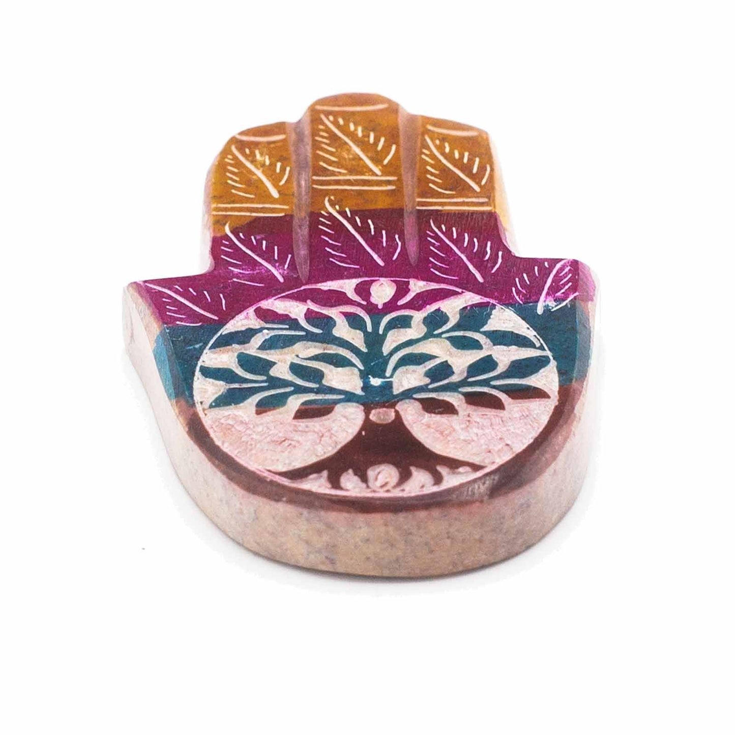 Hamsa Räucherhalter aus Speckstein 9x6cm Lebensbaum