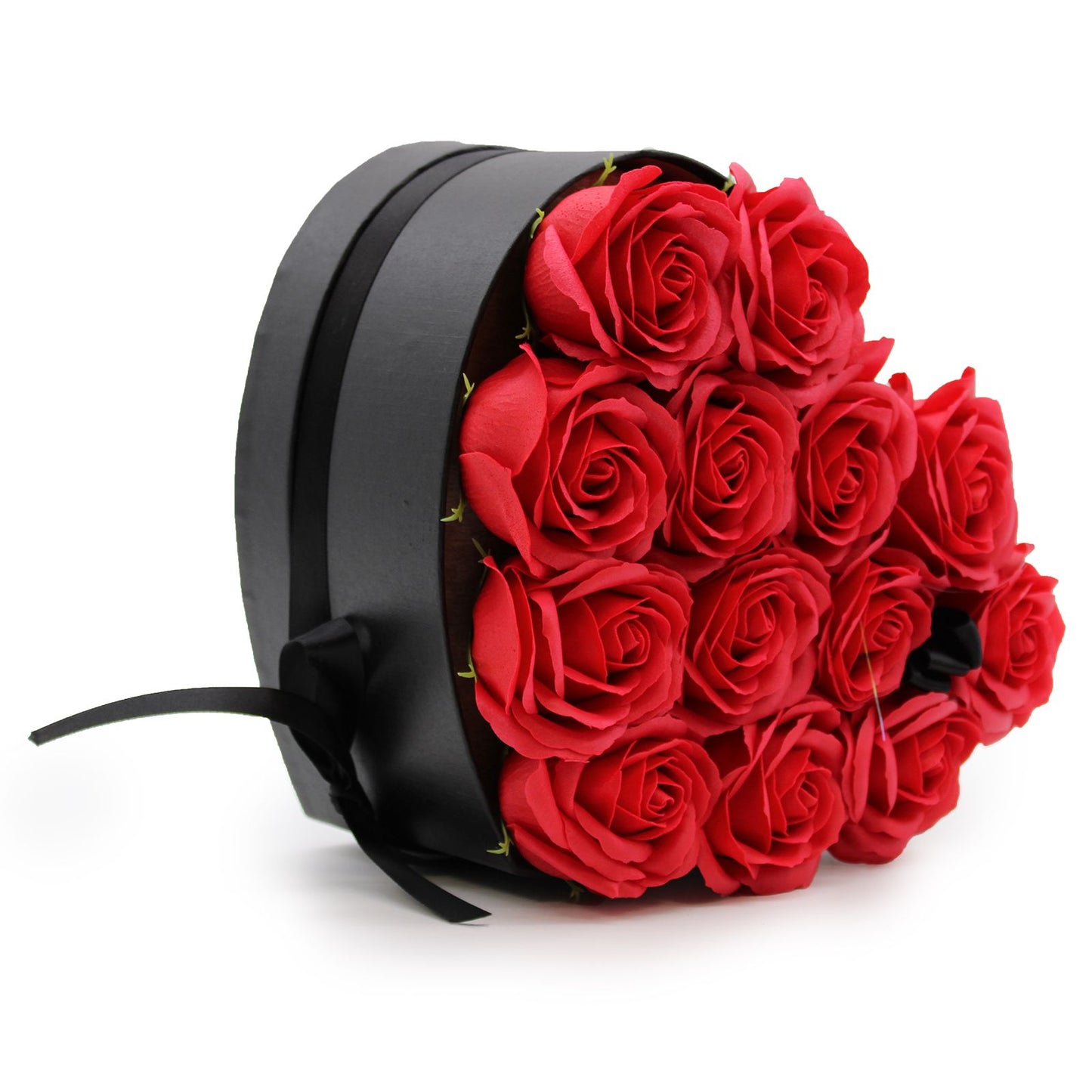 Seifenblumen Geschenkstrauß mit 13 Rote Rosen in Herzbox
