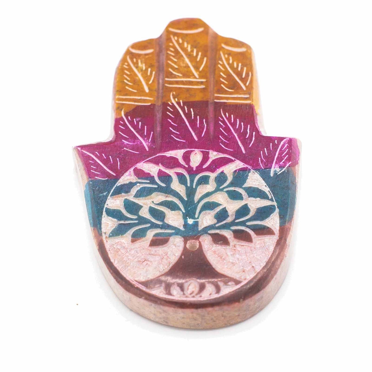 Hamsa Räucherhalter aus Speckstein 9x6cm Lebensbaum