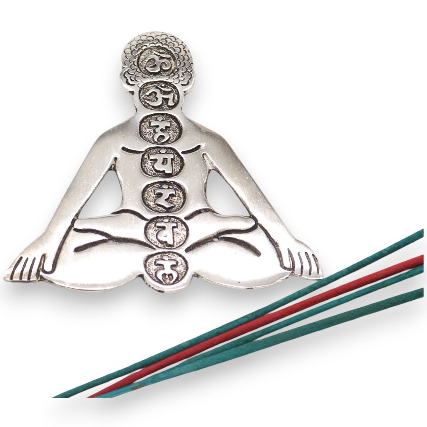Sieben Chakra Yoga Räucherhalter aus poliertem Aluminium 12x12cm