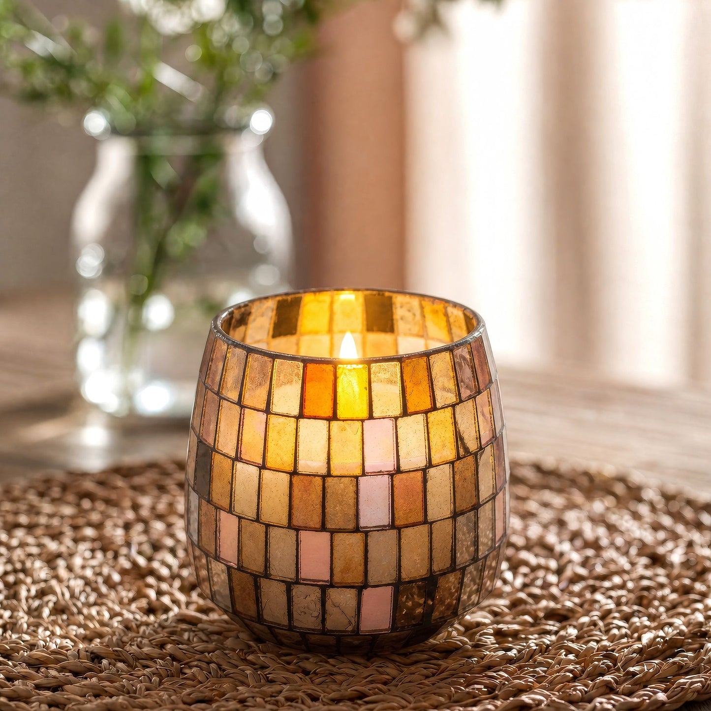 Mittelgroße Glaskerze Amber Mosaik, Produktansicht 5