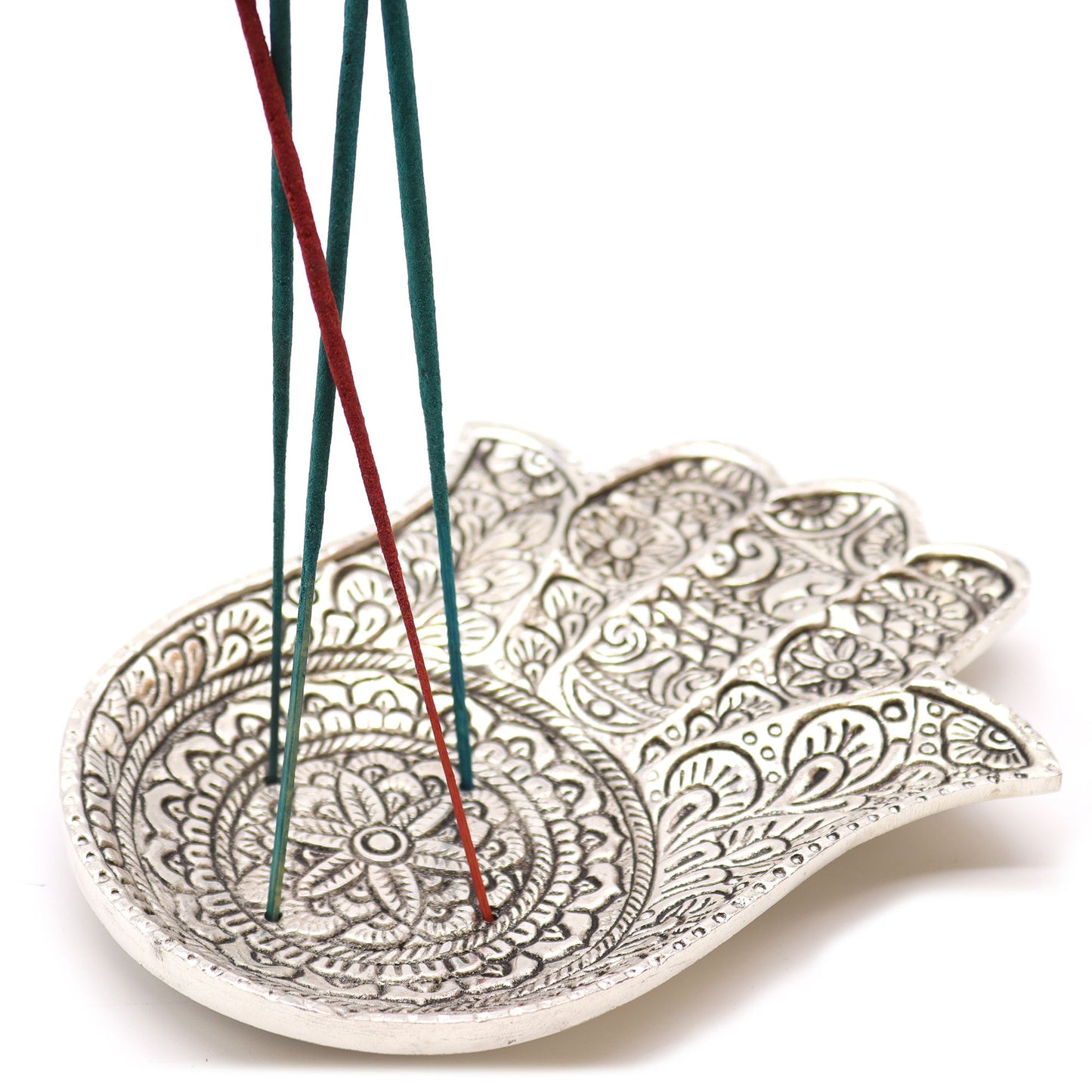 Großer Hamsa Räucherhalter aus poliertem Aluminium 18x13cm