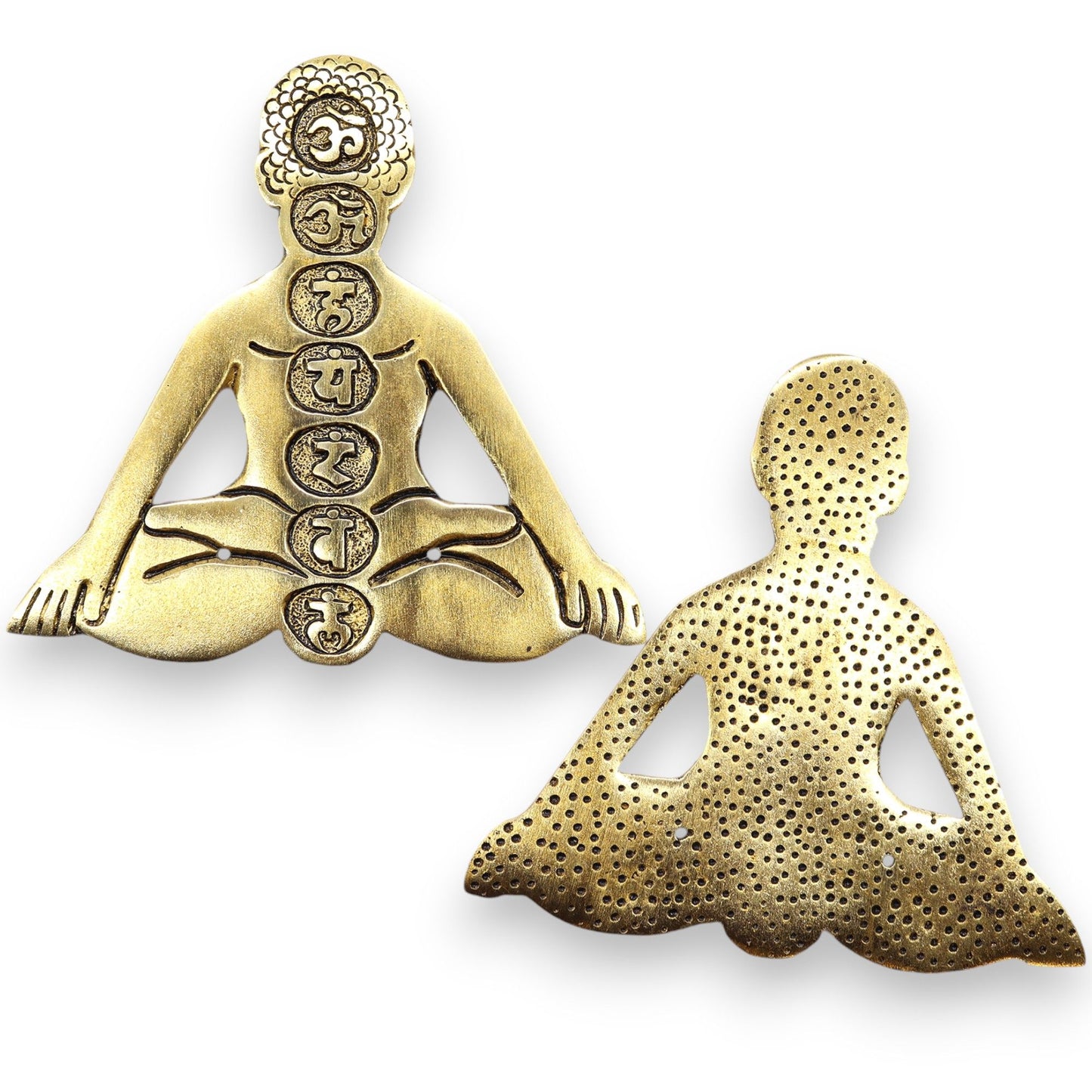 Sieben Chakra Yoga Räucherhalter aus goldfarbenem Aluminium 12x12cm