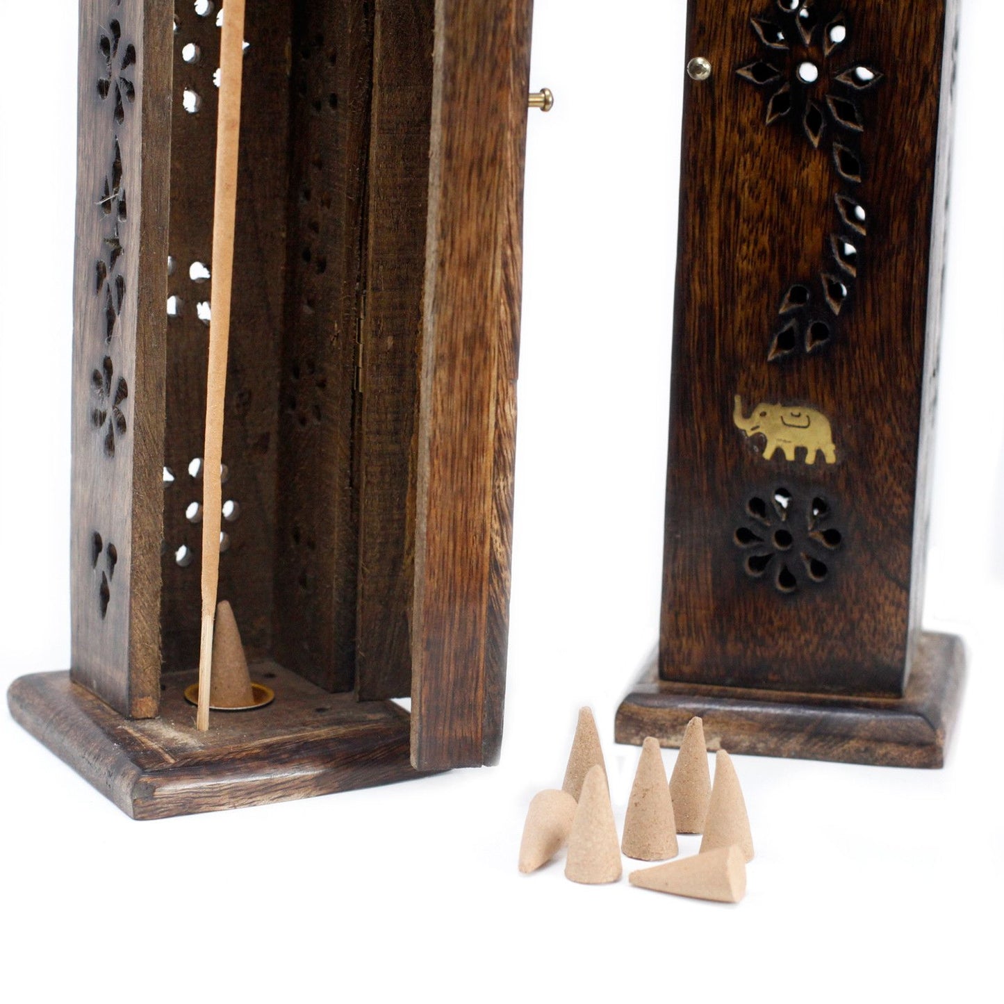 Quadratischer Räucherturm Messing Einlage Mangoholz