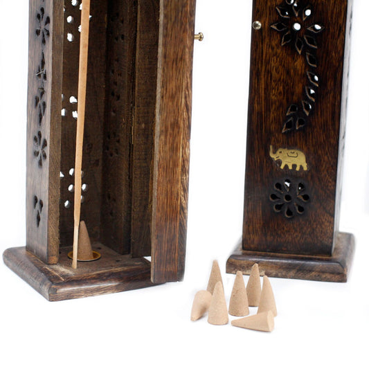 Quadratischer Räucherturm Messing Einlage Mangoholz