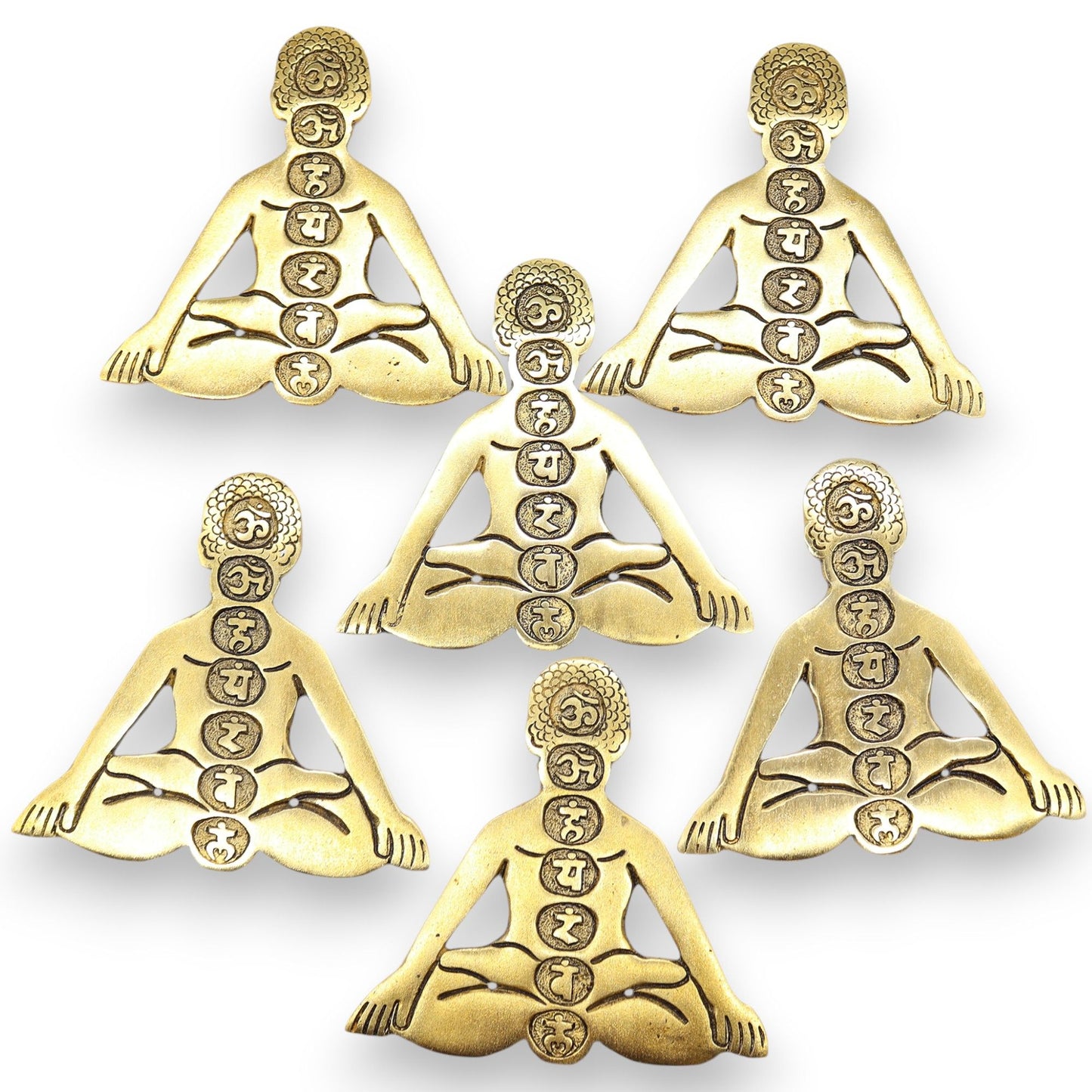 Sieben Chakra Yoga Räucherhalter aus goldfarbenem Aluminium 12x12cm