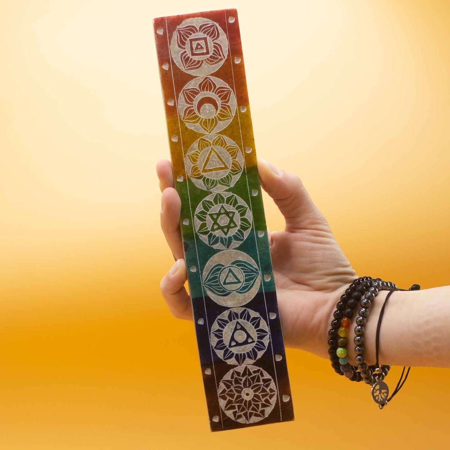 Sieben Chakra Räucherhalter aus Speckstein 26x5cm