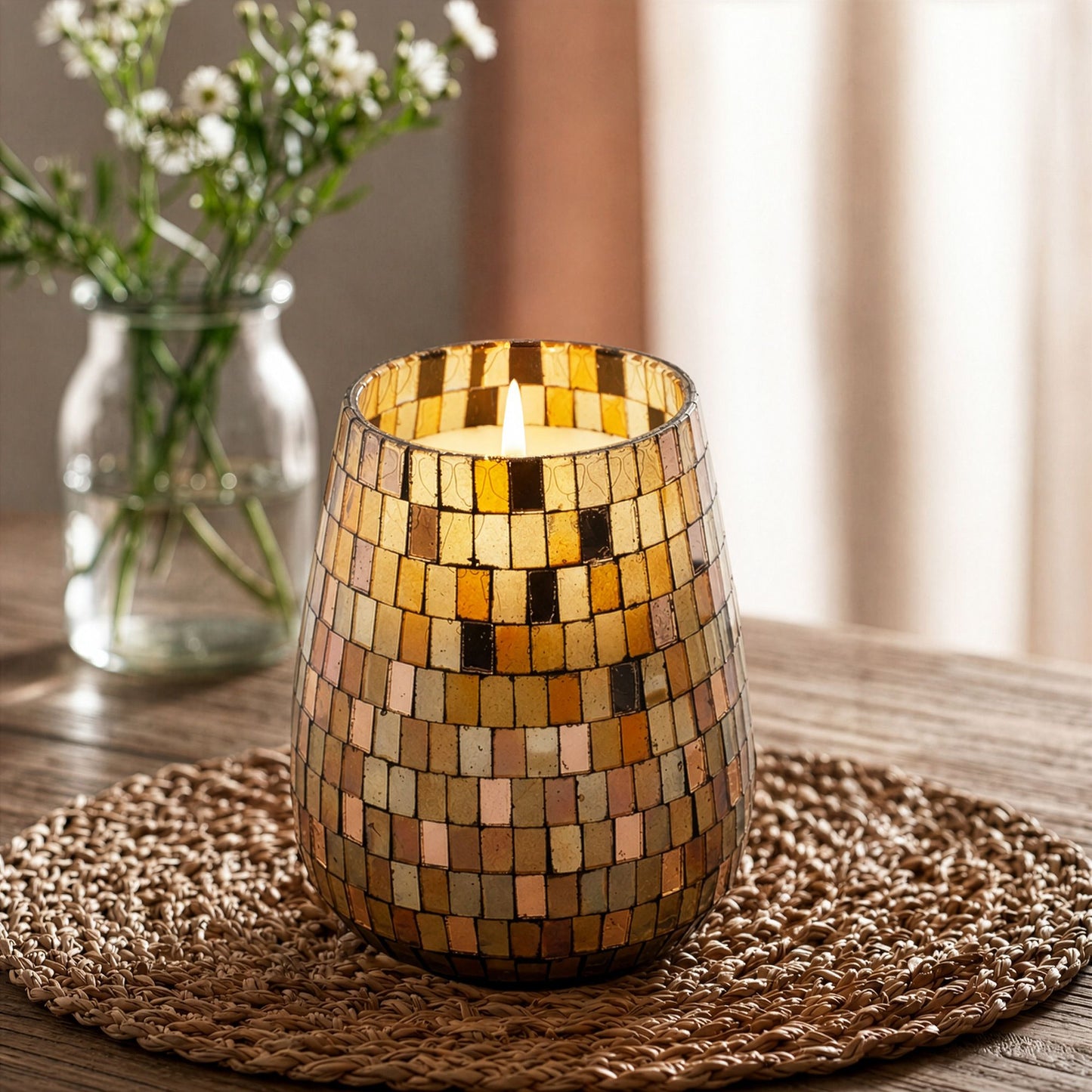 Hohe Glaskerze Amber Mosaik, Produktansicht 3