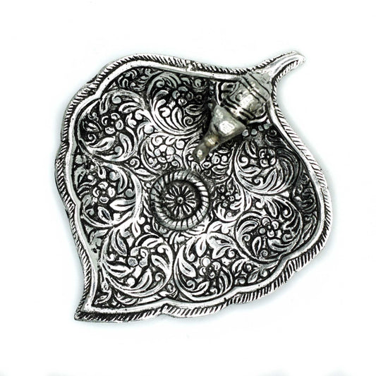 Elefant Blatt Räucherstäbchenhalter aus poliertem Aluminium 11cm