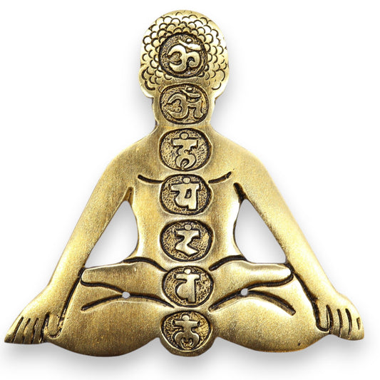 Sieben Chakra Yoga Räucherstäbchenhalter aus goldfarbenem Aluminium 12x12cm