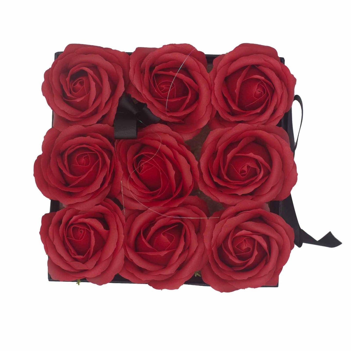 Seifenblumen Geschenkstrauß mit 9 Rote Rosen in Quadratische Box