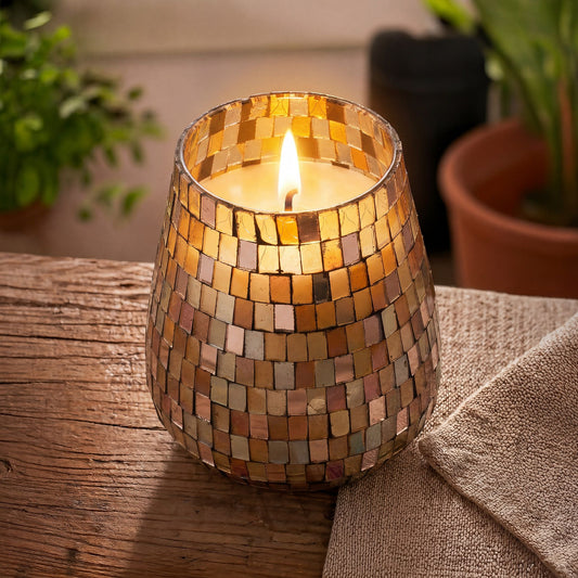 Hohe Glaskerze Amber Mosaik, Produktansicht 1