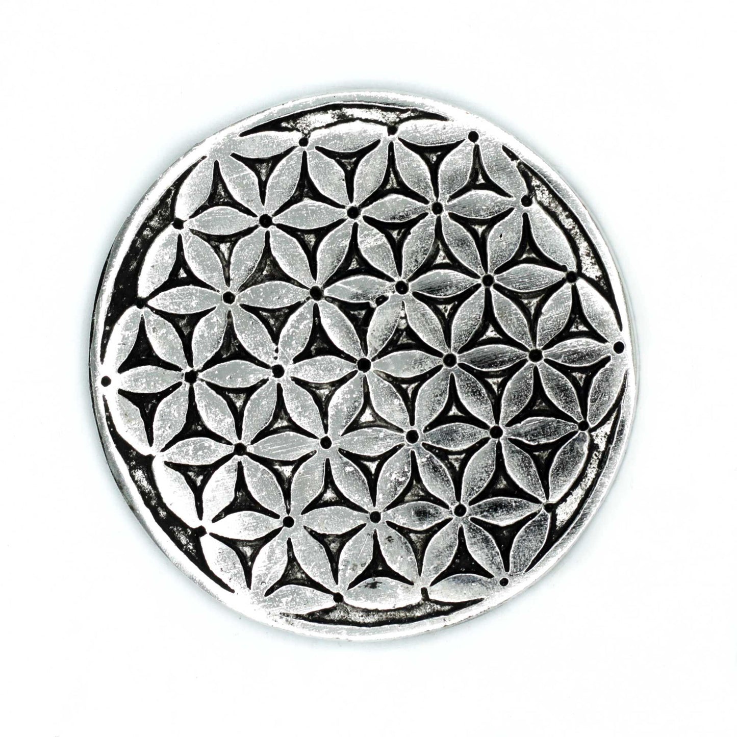 Blume des Lebens Räucherhalter aus poliertem Aluminium 11cm