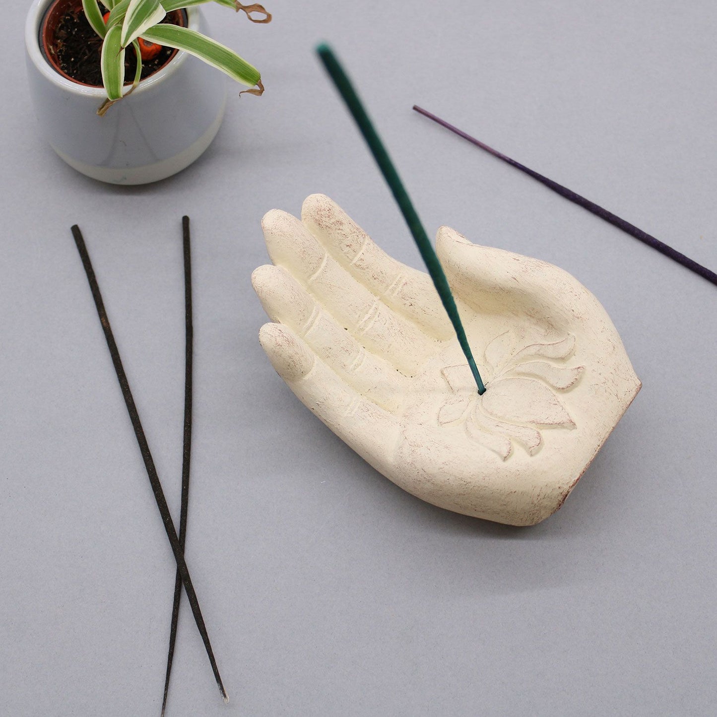 Hand Räuchergefäß Lotus (weiß)