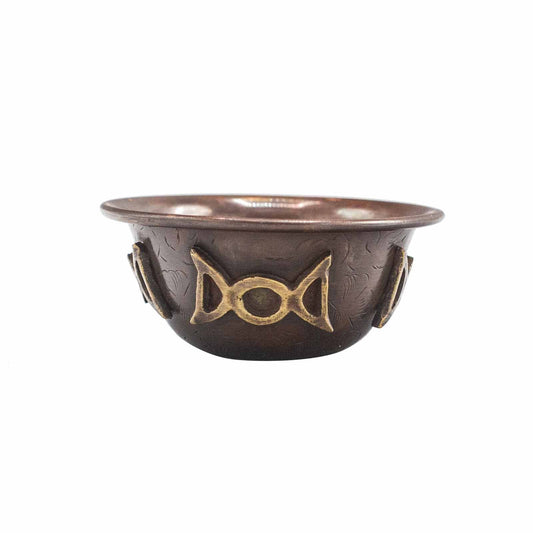Antik Kupfer Ritualschale mit Dreifachmond 8x4cm