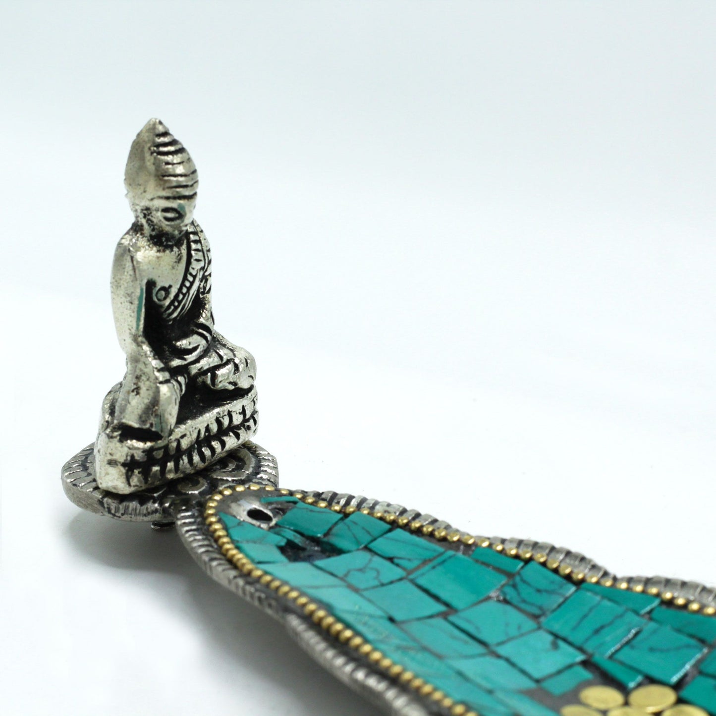 Länglicher tibetischer Buddha Räucherhalter in Blattform