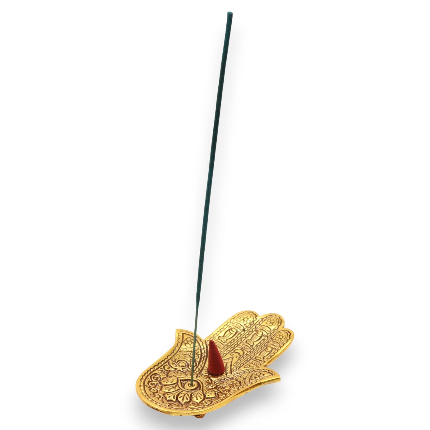 Kleiner Hamsa Räucherhalter aus goldfarbenem Aluminium 13x5.5cm