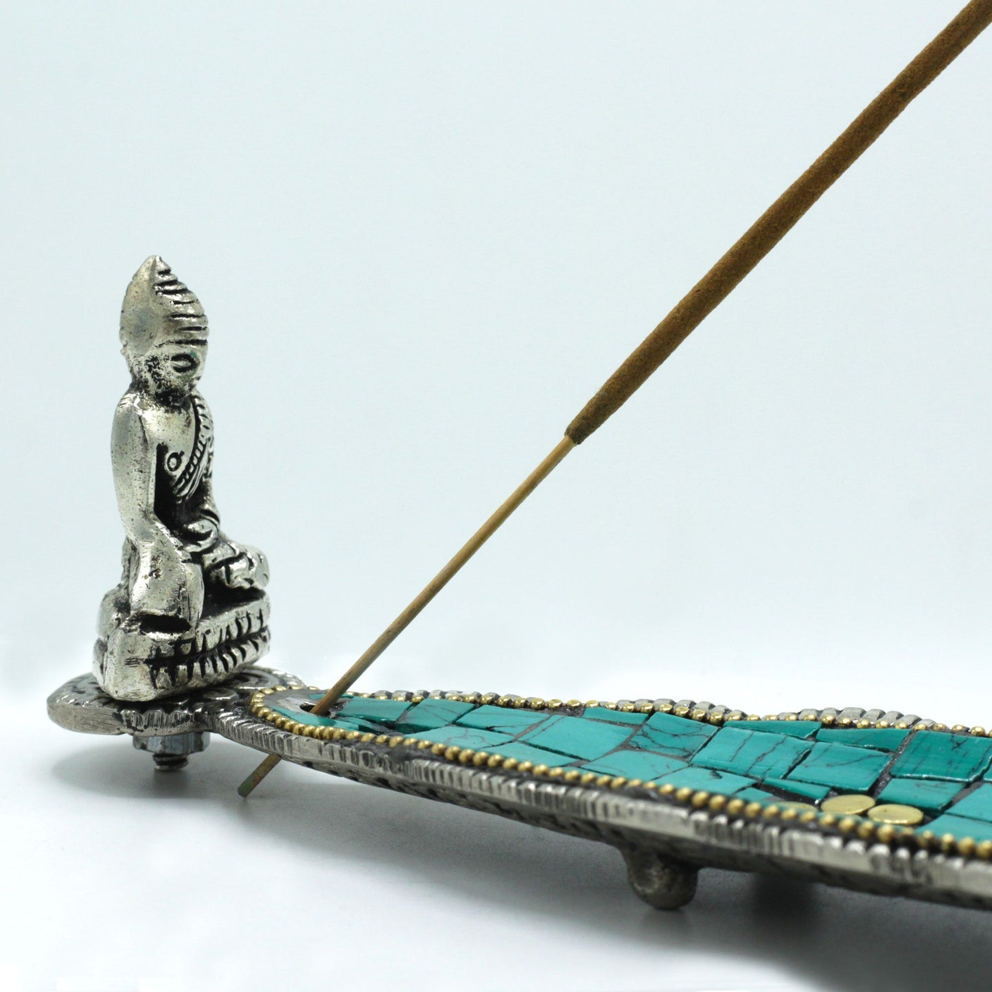 Länglicher tibetischer Buddha Räucherhalter in Blattform