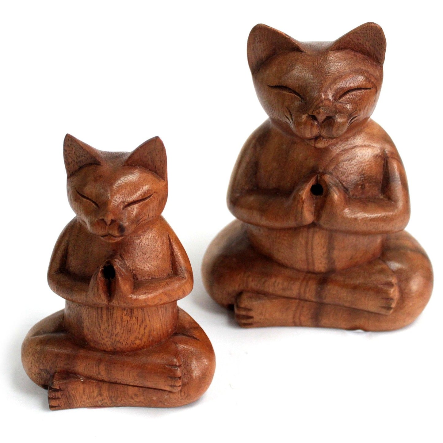 Geschnitztes Räuchergefäß aus Holz Großer Yoga Katze