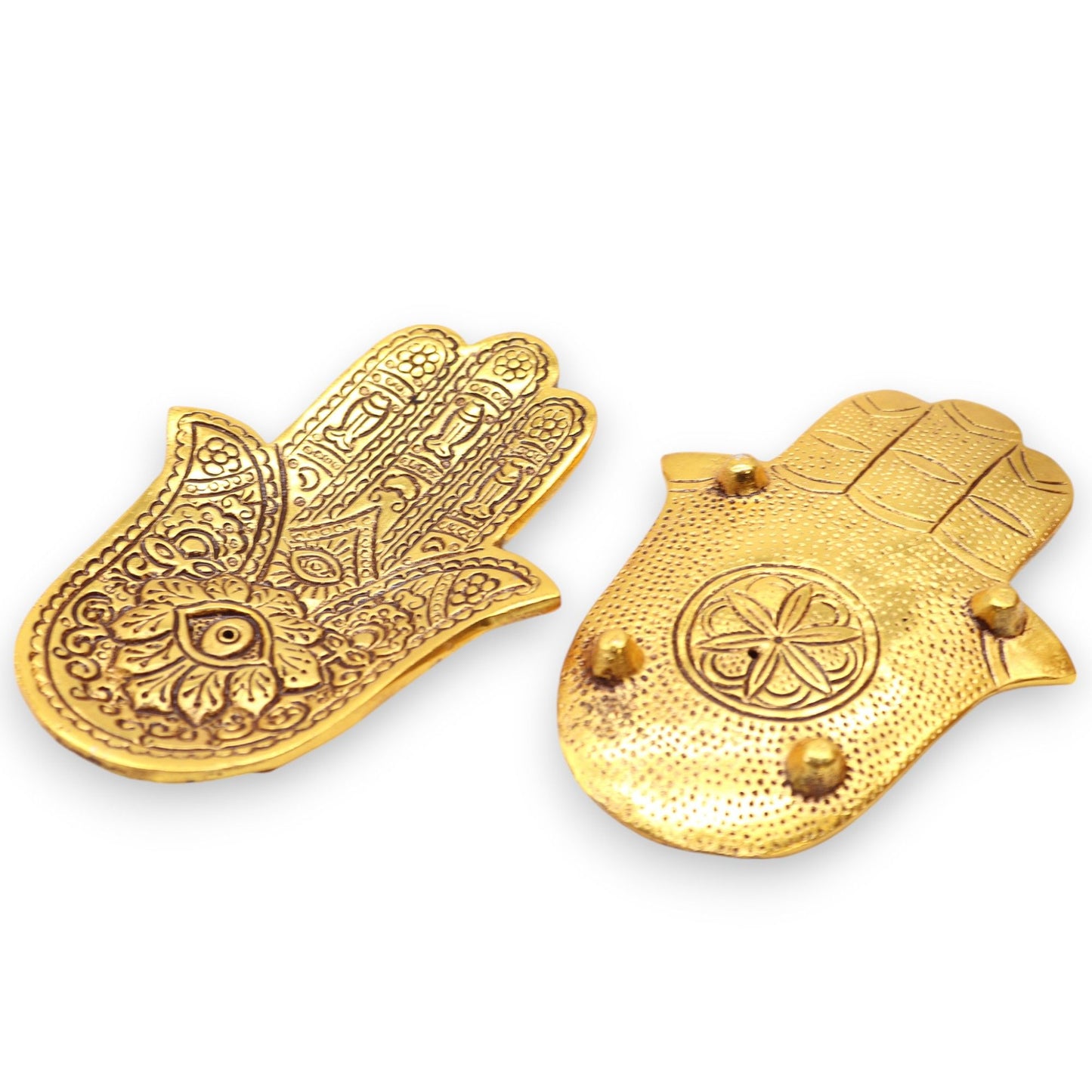 Kleiner Hamsa Räucherhalter aus goldfarbenem Aluminium 13x5.5cm
