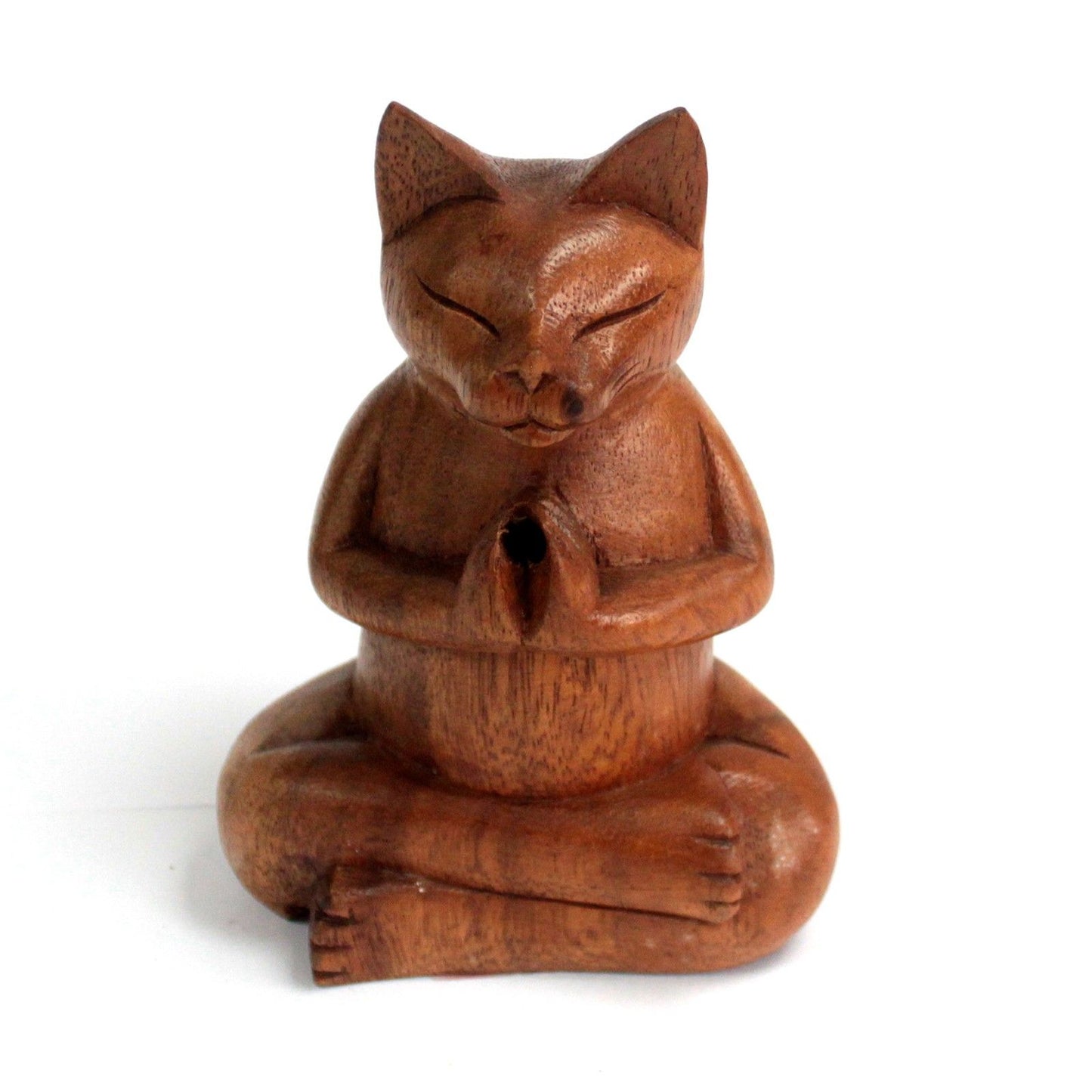 Geschnitztes Räuchergefäß aus Holz Mittelgroßer Yoga Katze