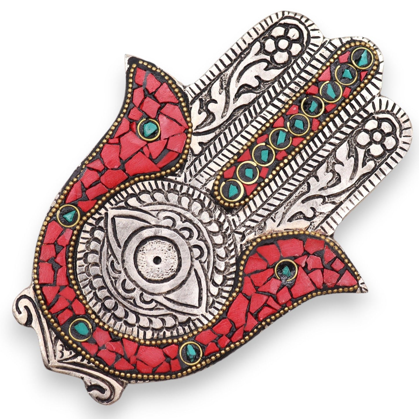 Rot und grün Kleiner Hamsa Räucherhalter 13x5.5cm